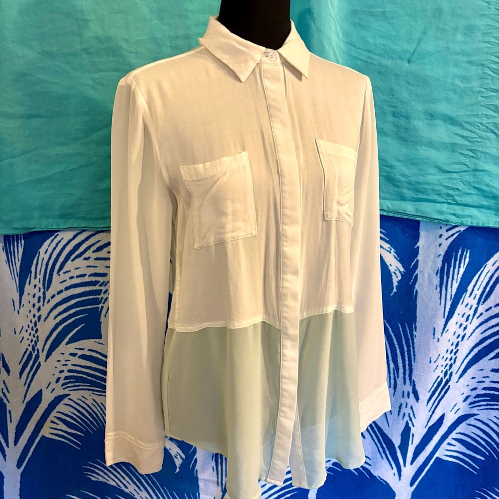 Sparkle & Fade White Sheer-Hem Button Down Shirt